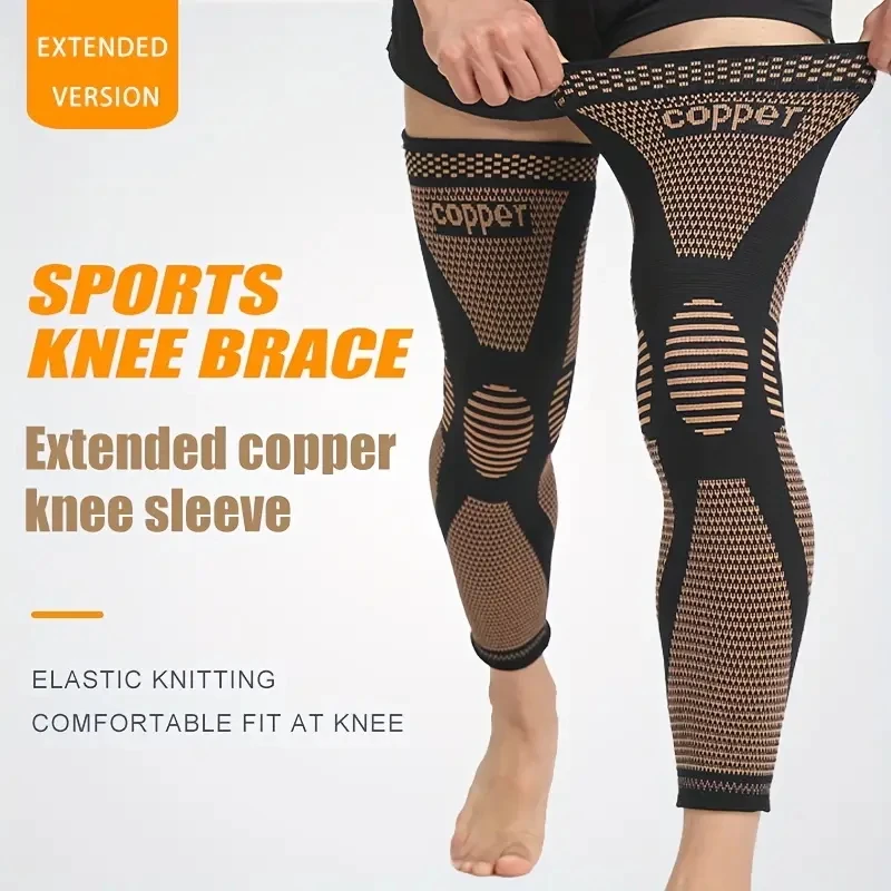 1 Pair Copper Compression Knee Sleeves, Stretchable Full Leg Support Knit Fabric Knee Brace Breathable