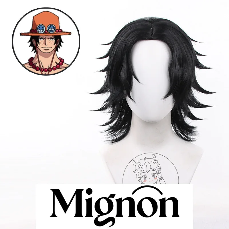 Mignon Ace Cosplay Wig Center Part Spiky Black Short Hair Scalp Halloween Gift