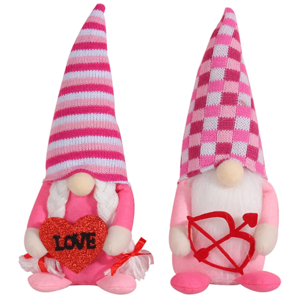 

2 Pcs Ornaments Valentines Day Gnome Figurine Decorative Figurines for Valentine's