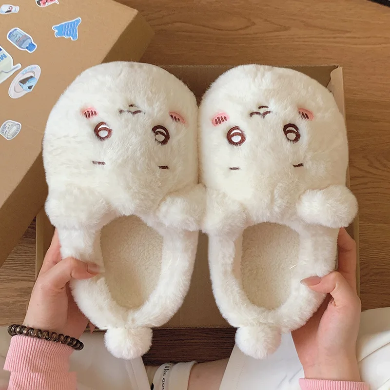 Chiikawa Cotton Autumn Winter Slippers Female Wear Outside Anti-Slip Thick Sole Home Indoor Include Heel Keep Warm Cotton Shoes image 4