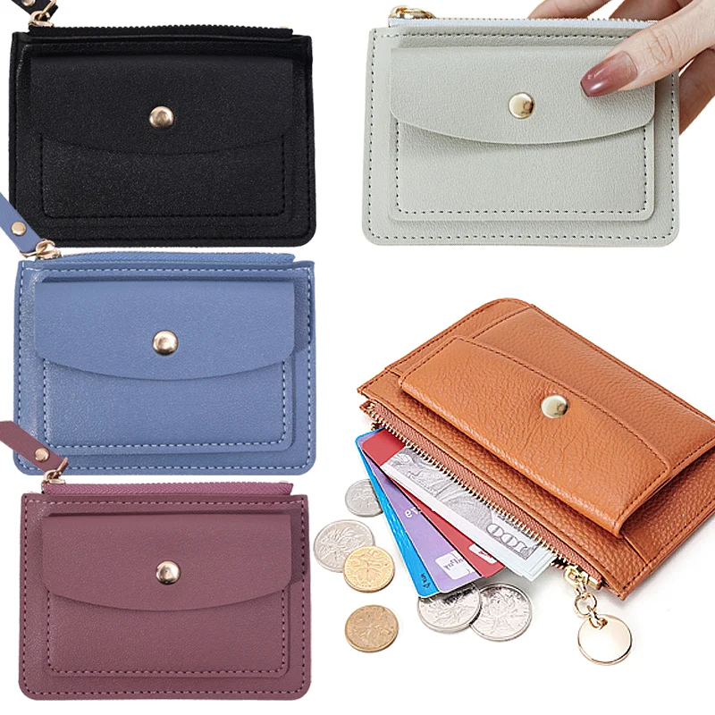 Leder weibliche Geldbörse Frauen einfache Brieftaschen Mini Reiß verschluss solide Multi-Karten halter Münze kurze Brieftaschen schlanke kleine