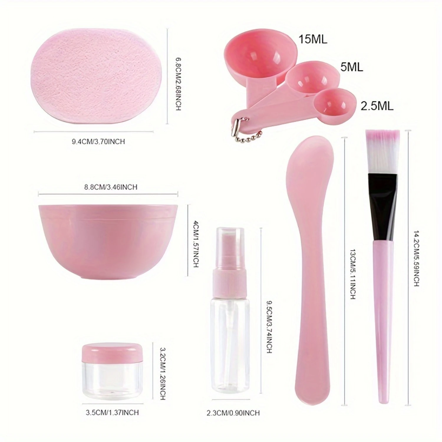 Conjunto de ferramentas de mistura de máscara facial DIY de 9 peças, tigela de tamanho médio, espátula, escova, frasco de spray, sopro de pó, kit de ferramentas de beleza para cuidados faciais