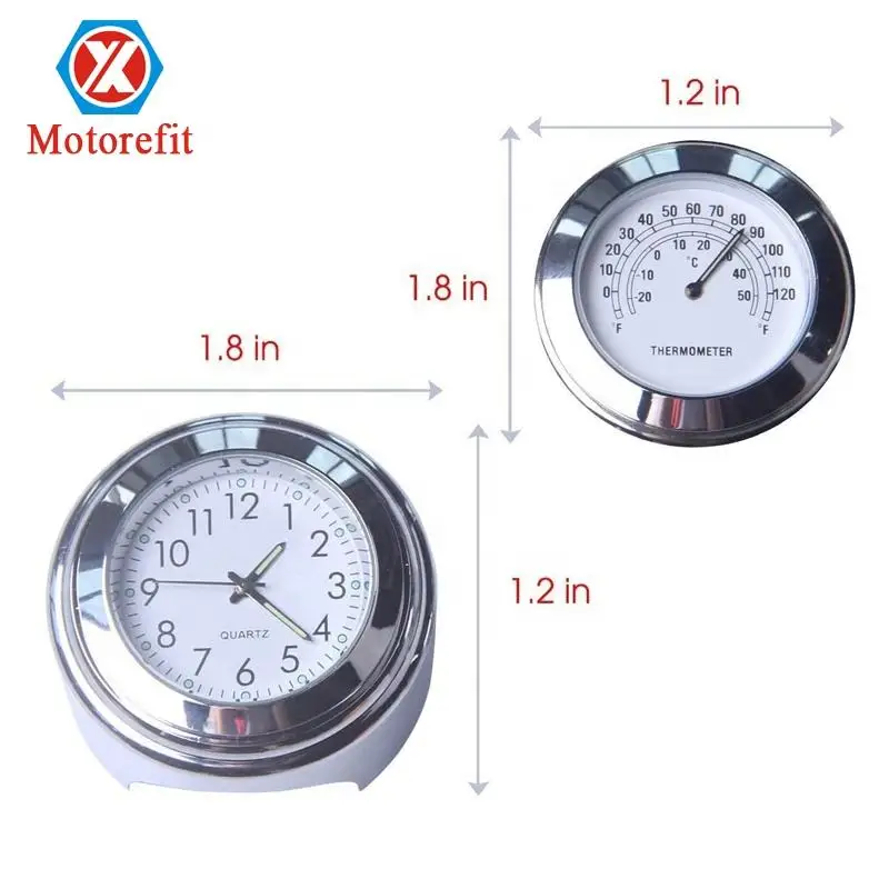 Motorcycle Handlebar Chrome White Dial Clock 7/8