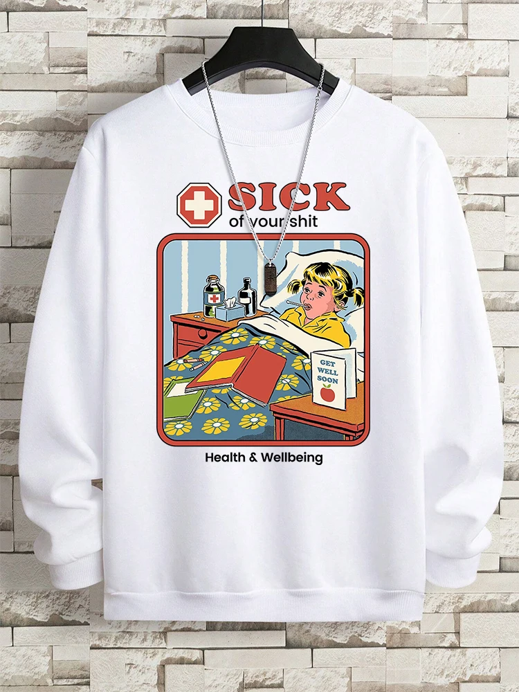 Lying In Bed Due To Illness Hoodie Men Fashion Fleece Streetwear Hip Hop Sweatshirt Casual Loose Hoody Crewneck Soft Hoodies