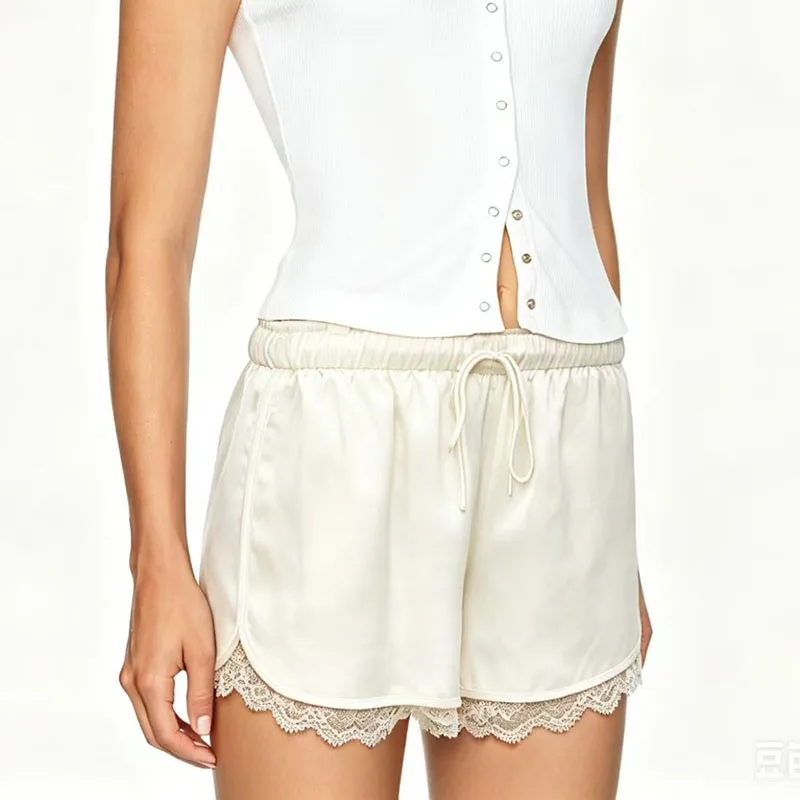 Custom-made dyed women's hot pants, double-layer lace-paneled shorts, casual and slimming women's pants, 2026, new style, Y2K,