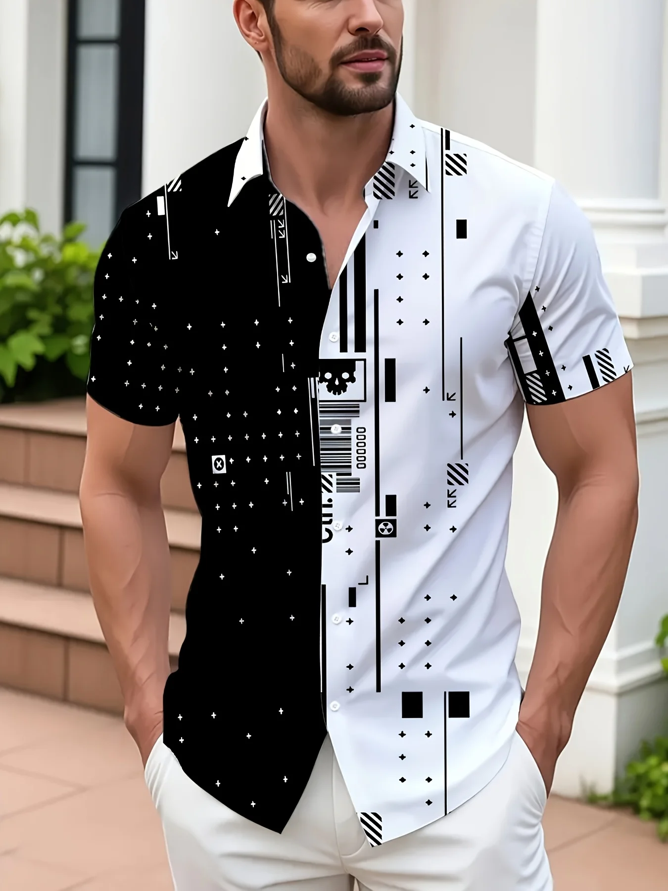

The new men's short-sleeved shirt for summer 2025 is breathable lightweight casual and fashionable with 3D printing