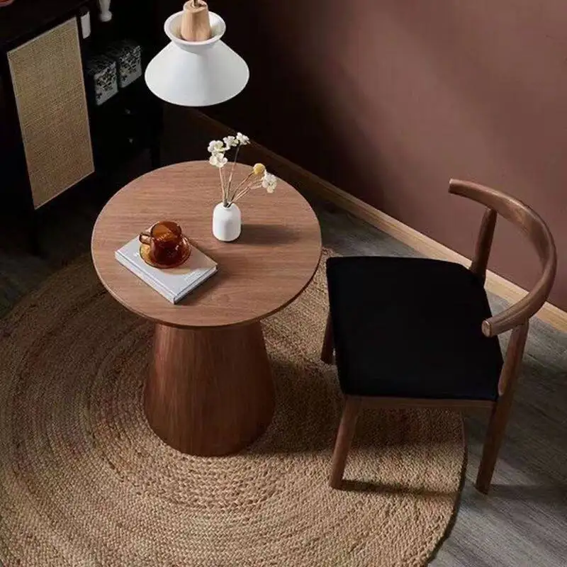 Nordic Solid Wood Coffee Table Small Round Luxury Home Side Table Minimalist Living Room Tea Table Wabi-Sabi Style End Tables