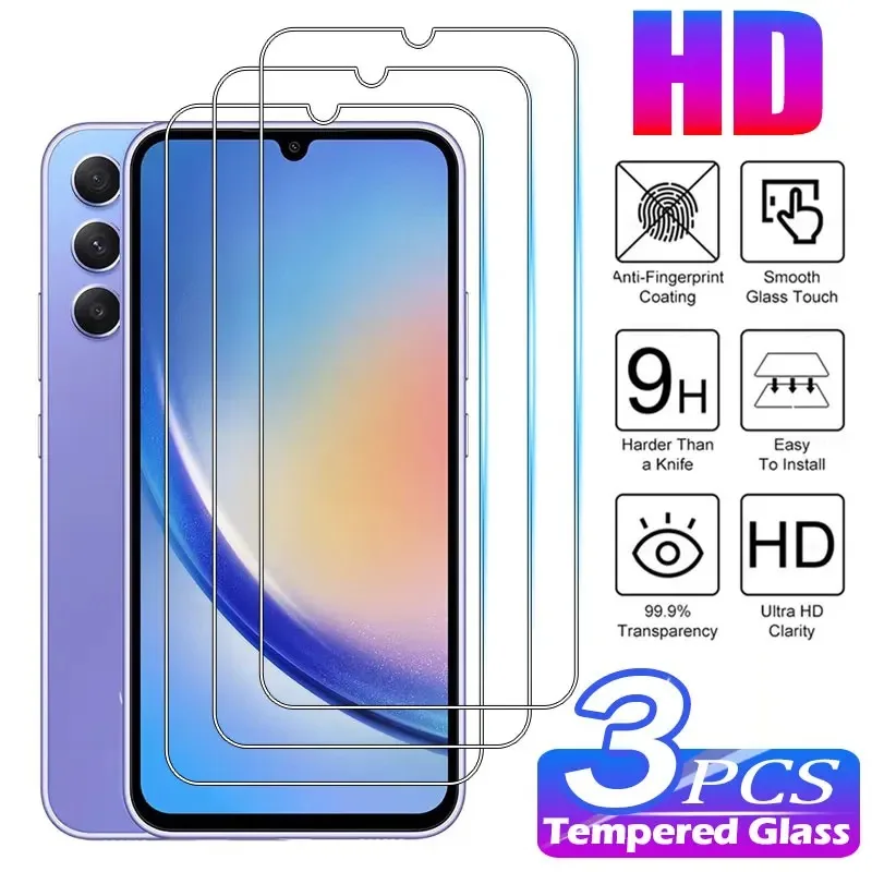 3Pcs 9D Tempered Glass For Samsung A04 A04E A04S A14 A24 4G A34 A54 5G Screen Protector For Samsung A05S A15 A25 A35 A55 Glass