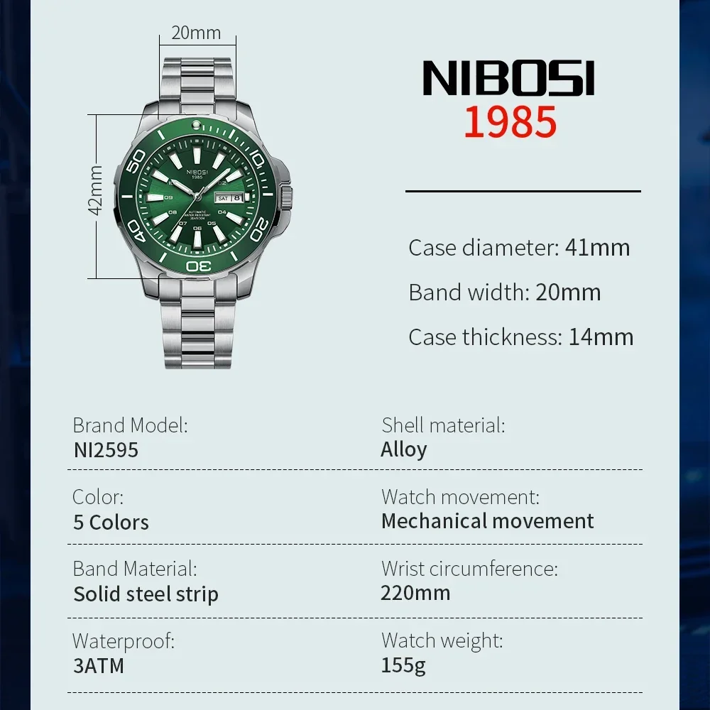 NIBOSI Automatic Men Watch Mechanical Wristwatch Watches Waterproof Date Week Diving Sports Wristwatch Man Relogio Masculino