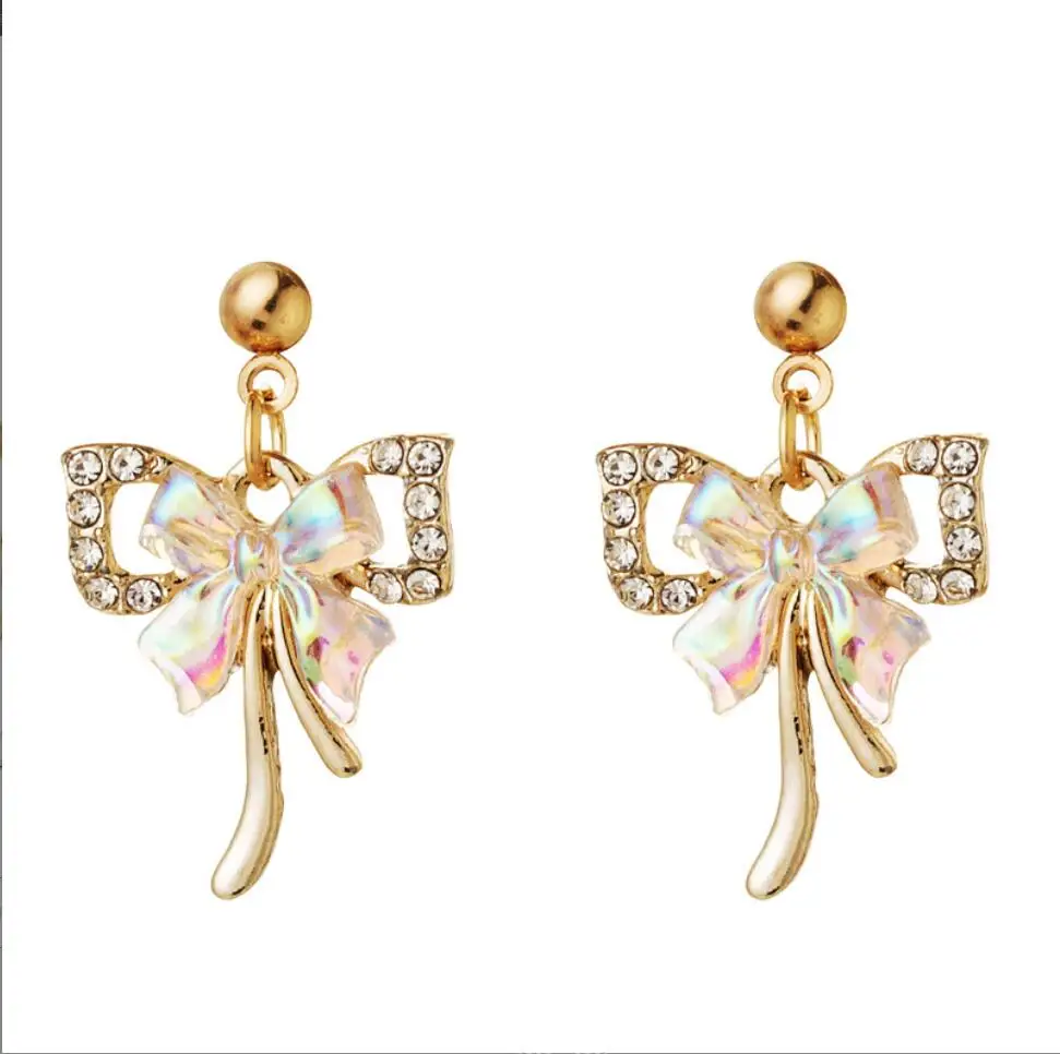 1pair ew Fashion Vintage Jewelry Imitation Crystal Colorful Rhinestone Gold Butterfly Crystal Stud Earrings For Women F1622