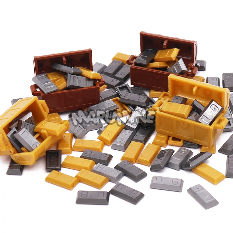 Marumine Ziegelblock Gold 100 Stück 1x2 Platte Piratenbar Münze kompatibel mit 99563 DIY MOC Gebäude Puzzle Zubehör Teile