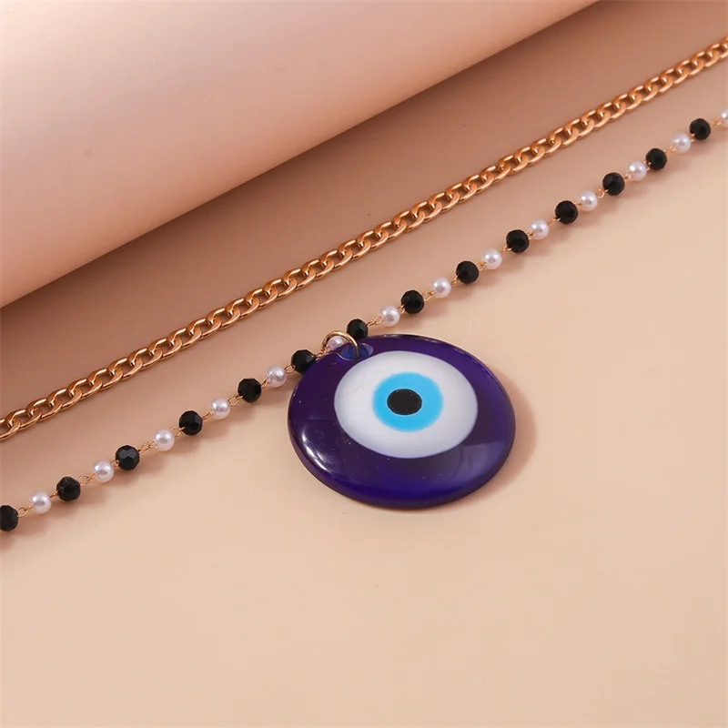 Aihua Boho Kreative Blaue Türkische Glück Bösen blick Anhänger Halsband Halskette für Frauen Unregelmäßige Perle Kette Y2K Schmuck Zubehör – Detail 4