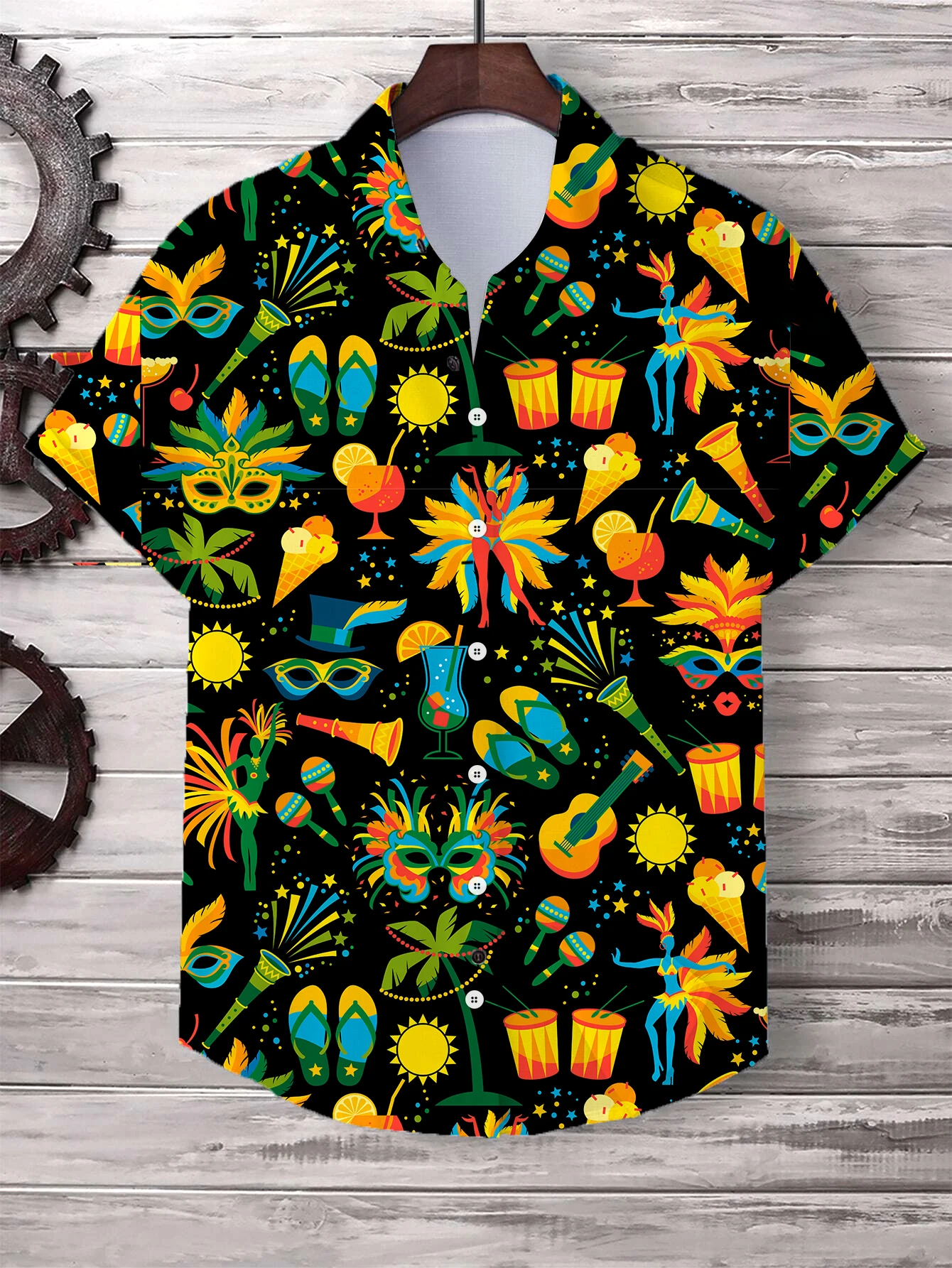 Men\'s Shirt Mardi Gras Festive Mask Graphic Button Up Shirt Casual New Unisex Shirt Vacation Lapel Short Sleeves Shirt Carnival