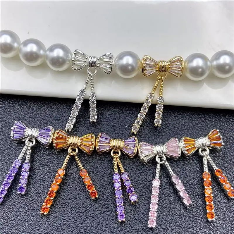 

1 Piece of Copper Gold-plated Colored Zirconium Bow Tassel Spacer Beads Pearl Necklace Bracelet DIY Jewelry Accessories Beads