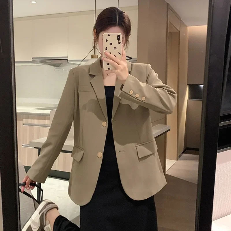 Vintage Oversized Blazer 2025 Spring Autumn Casual Petite Women Suit Jacket Elegant Loose Fit Office Wear Single-Breasted Coat