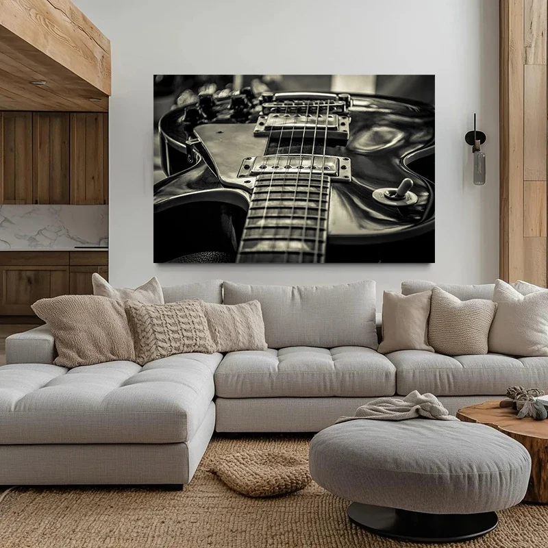 Multiple sizes 1pc frameless Canvas Painting,Black Electric Guitar Guitar Lightning Vibes Music Poster and Prints Canvas Paintin