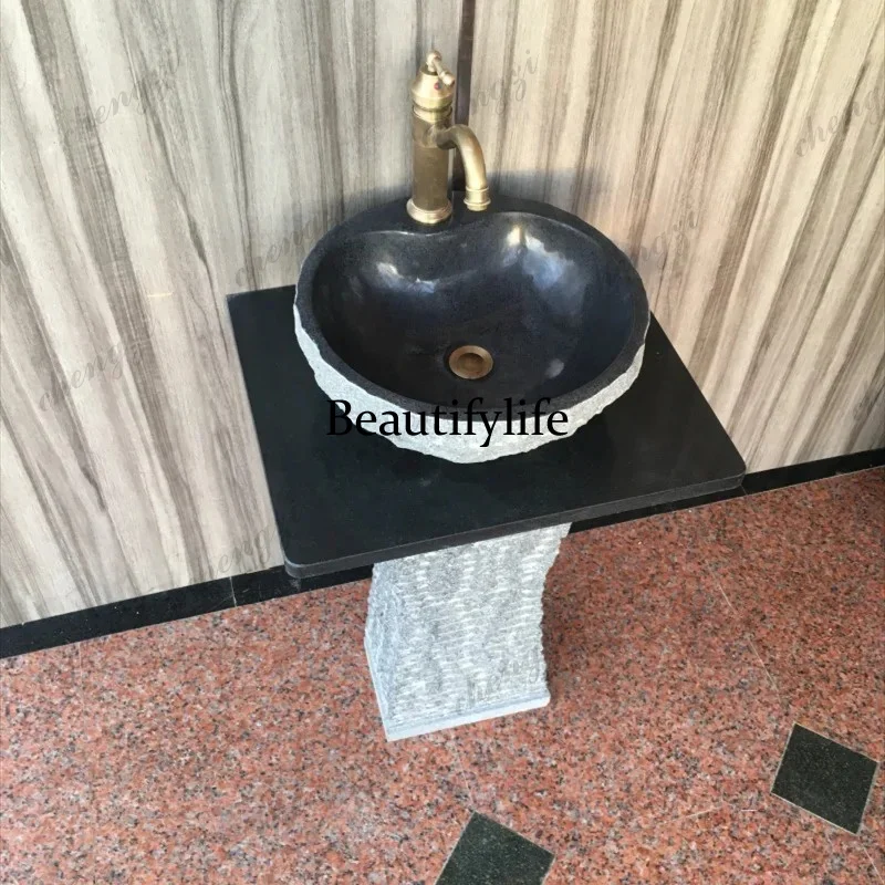 Marble wash basin stone column basin integrated courtyard stone retro floor wash basin