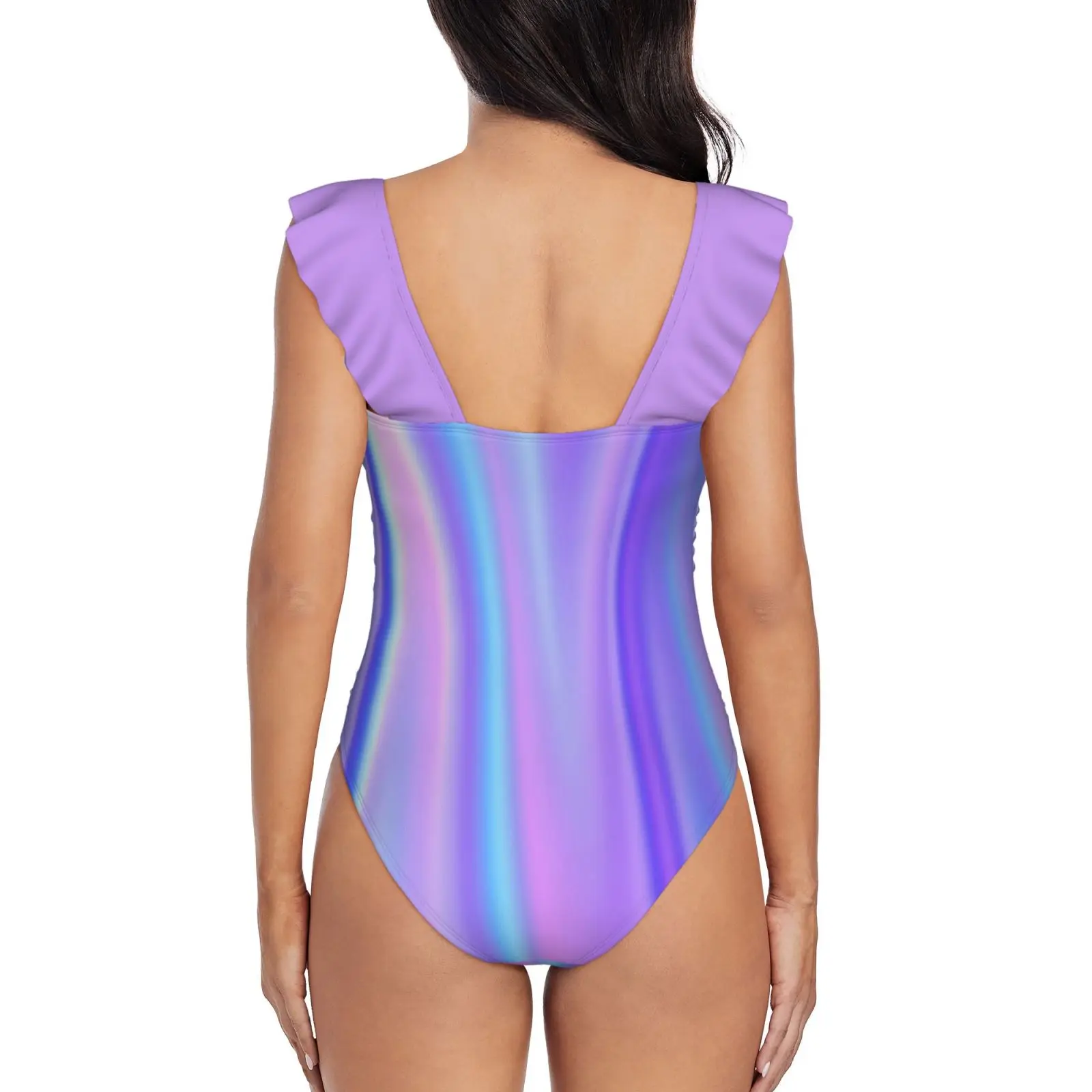 Holographic Pastel Ruffle One Piece Swimsuit Women Swimwear Push Up Monokini Sexy Print Bathing Suit Holographic Pastel