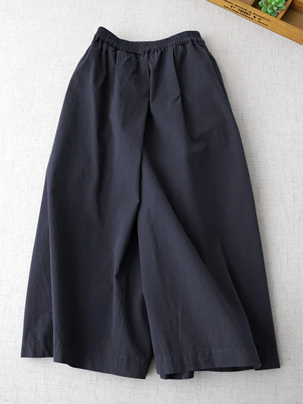 Casual Wide Leg Pants Artistic Versatile Nine Point Pants High Waist Elastic Waist Cotton 100% Autumn New Style Women's Pants