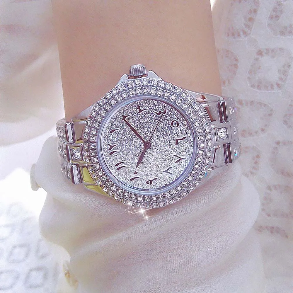 

Роскошные женские часы, модные наручные часы с бриллиантами, серебро, золото, арабские часы для девочек, водонепроницаемые часы, Relogio Feminino, платье, подарки