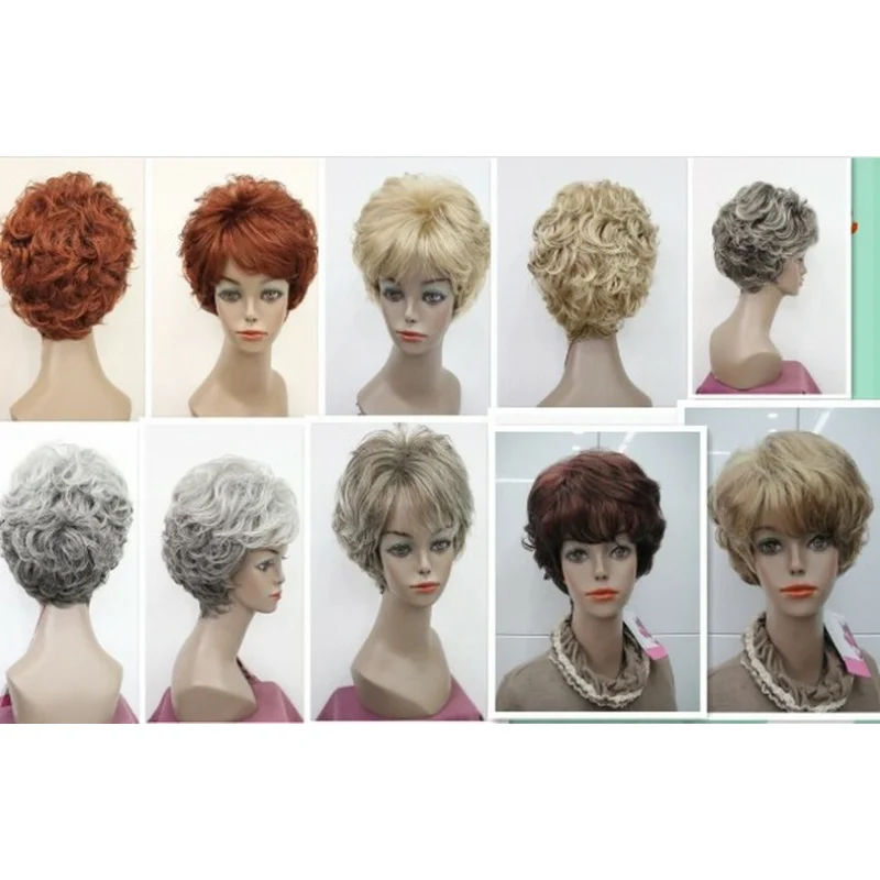 

Женские короткие вьющиеся парики Черные светлые волнистые волосы Женский парик