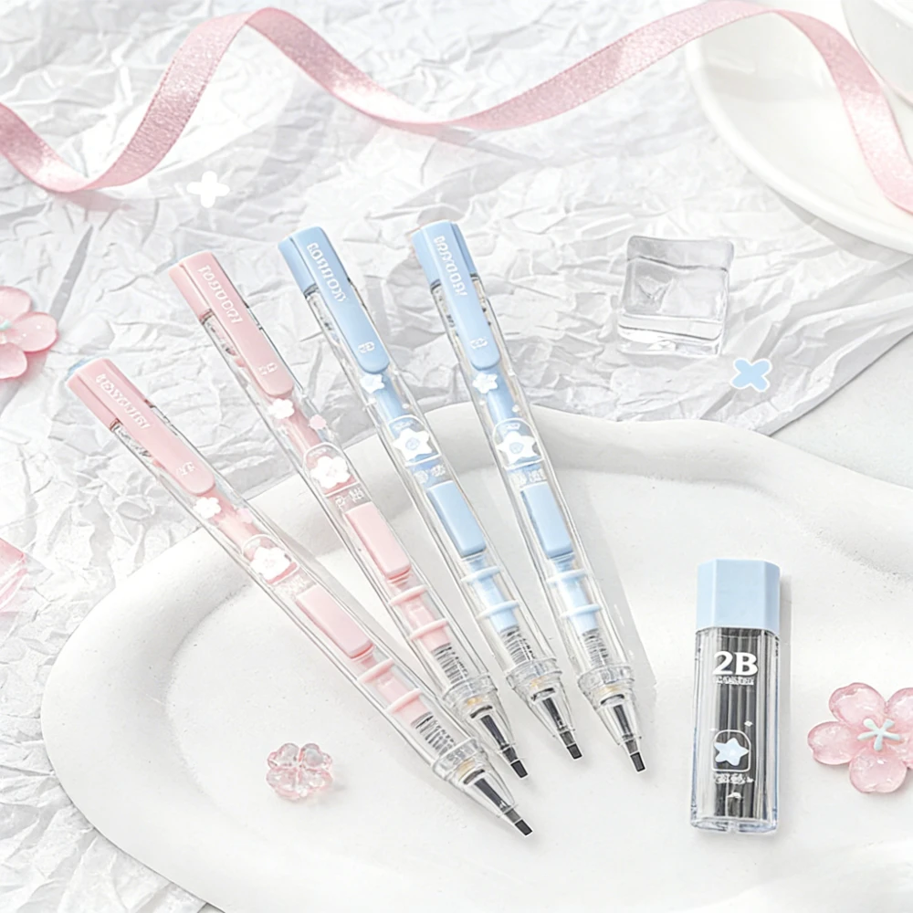 Cute 2B Mechanical Pencil Set with Refills Lucky Omamori Design Exam Test Taking Pencil Kawaii Stationery School Office Supplies