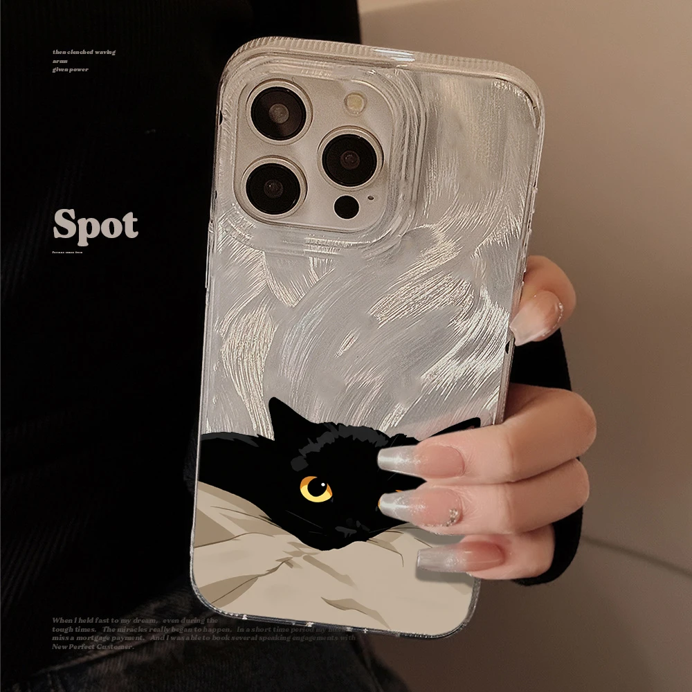 Cute Black Cat Phone Case For Samsung Galaxy Note 20 S26 S25 Edge S24 S23 FE S22 Plus S21 Ultra A56 A55 A54 A53 A36 A35 Cover