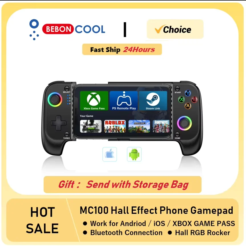

BEBONCOOL Hall Effect Bluetooth Gamepad RGB Joystick Trigger for iPhone/Android - Anti-Drift & Low Latency for PUBG/Racing Mob
