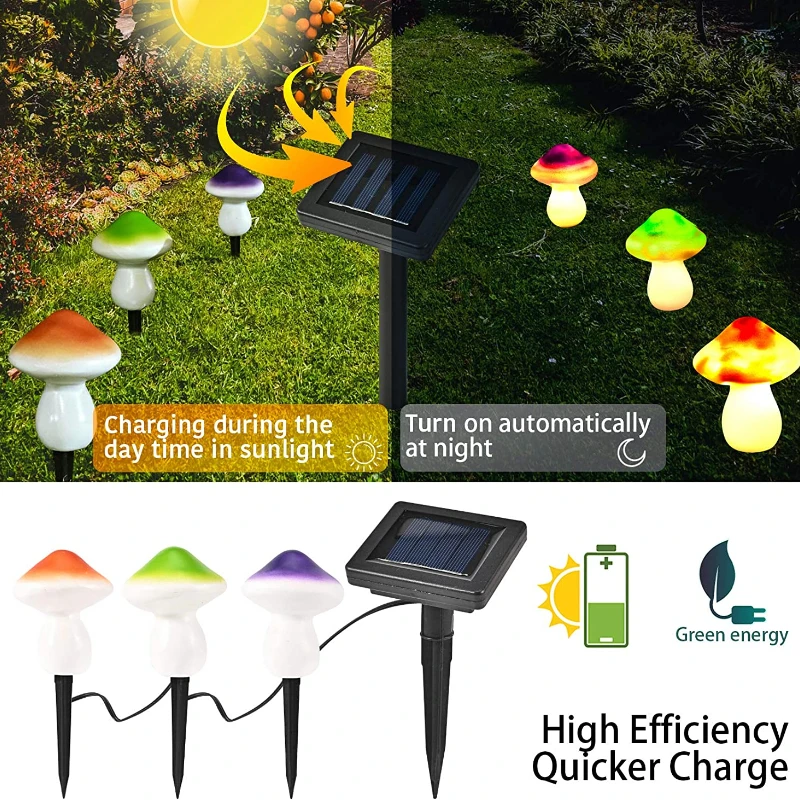 LED Solar String Light Outdoor IP65 Waterproof Mushroom Lights Fairy Light Garland for Garden Patio Pathway Landscape Decoration