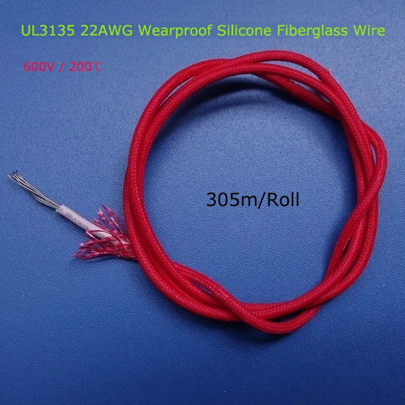 305mx5Roll UL3135 22AWG Silicone Fiberglass Wire 600V/200C Heatproof Braid Tinned Copper Textile Electronic Wire Wearproof Cable