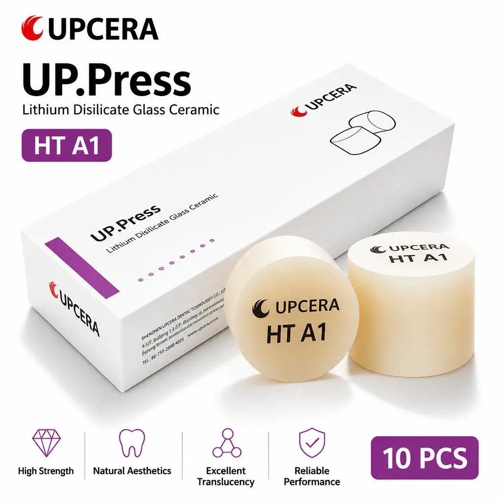 10Pcs Upcera UP.PRESS Lithium Disilicate Glass Ceramic Blocks, High Translucency HT/LT for Aesthetic Crowns, Veneers & Inlays