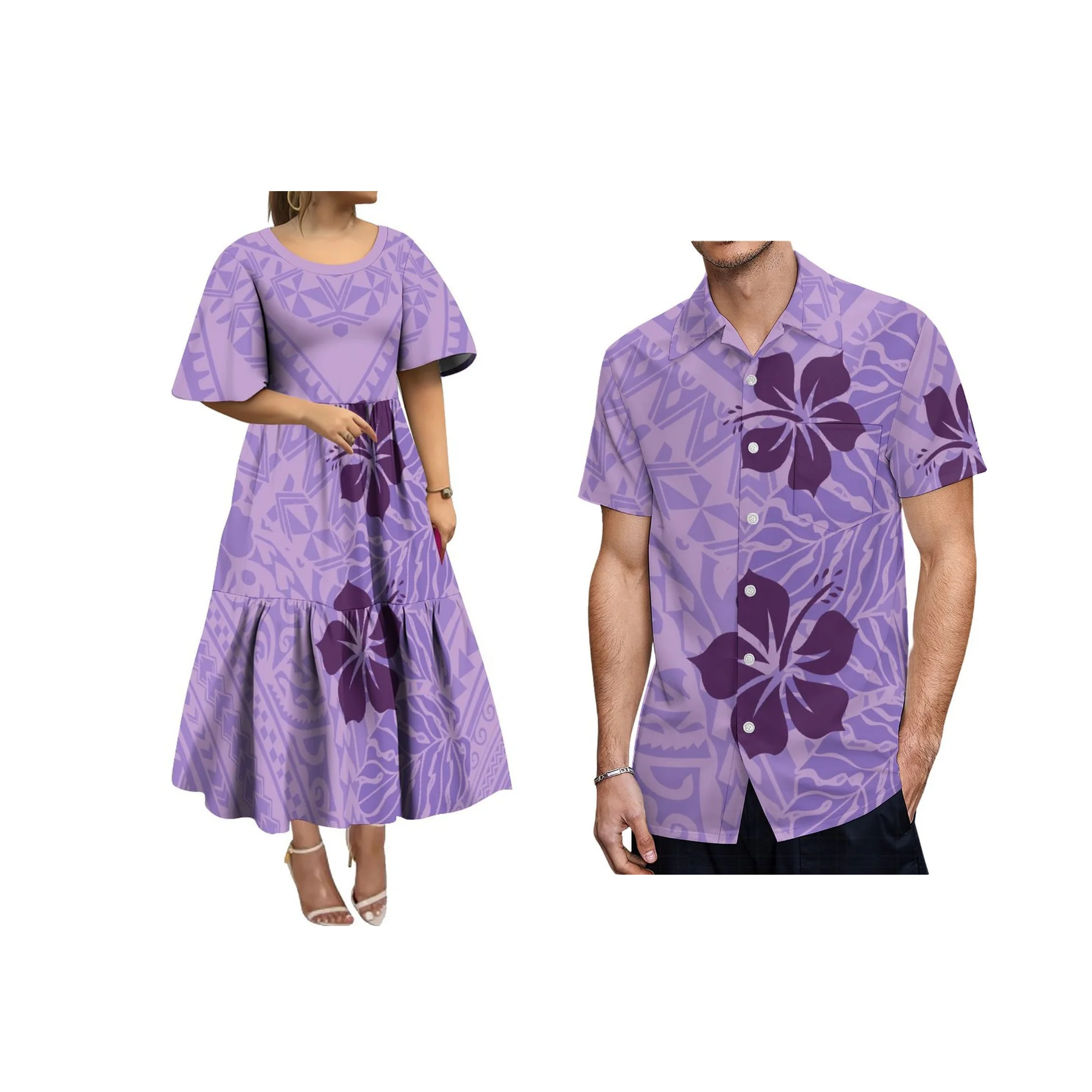 Bestseller Customized Polynesian Tribal Print Plus Size Tiered Midi Vestido Round Neck Flare Sleeve Island Casual Vestido