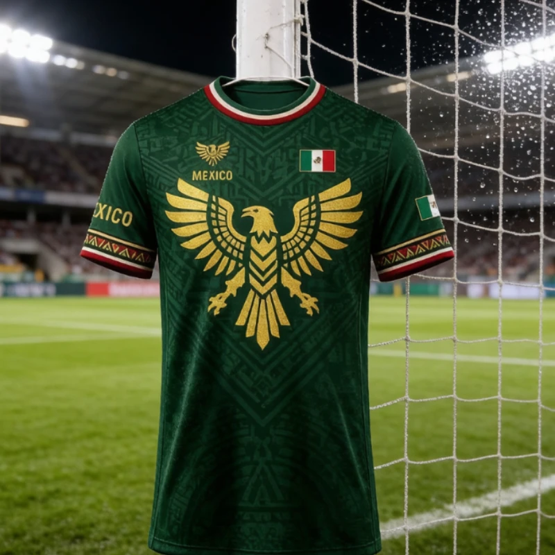 2026 Family Match Mexican Flag Printed T-shirt Summer Breathable Quick Drying Sports Football Suit Daily Training Fan Gift