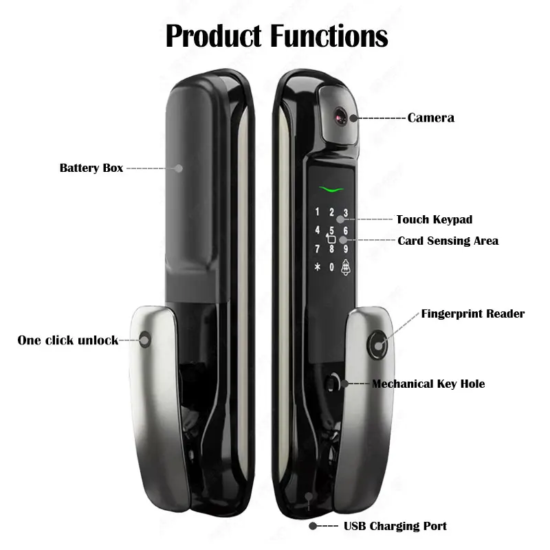 Tuya Wifi Fully Automatic Lock ​Fingerprint Lock Auto Electronic Bio-metric Waterproof Rfid Cat Eye Camera Smart Door Lock