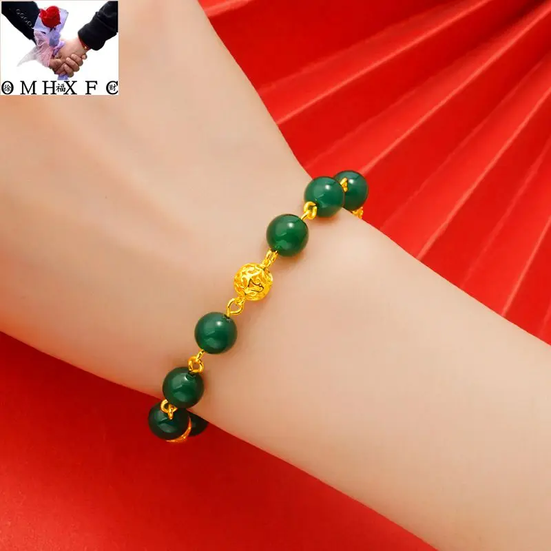 OMHXFC Wholesale BE529 European Fashion Fine Hot Woman Bride Mother Party Birthday Wedding Gift Beads 24KT Gold Chain Bracelet 