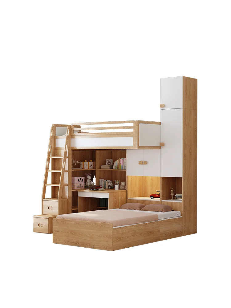 Children's multi-functional high and low bed double bed mother bed combination with desk and wardrobe