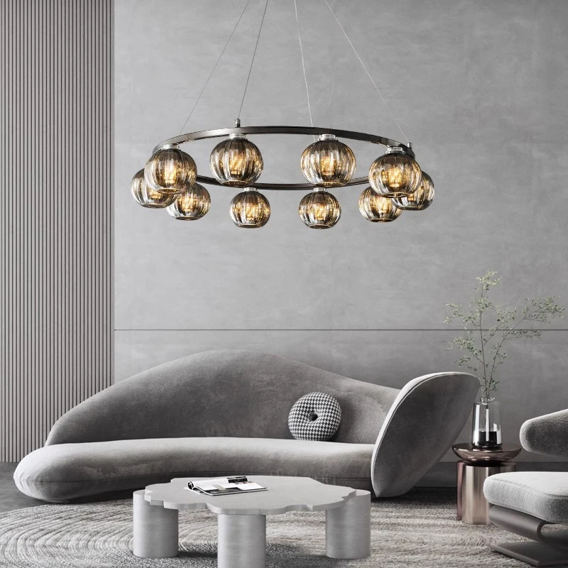 

Modern Led Glass Ball Ring Chandelier Pendant Lamp for Dining Room Ceiling Hanging Lights Indoor Design Art Lusters Luminaires