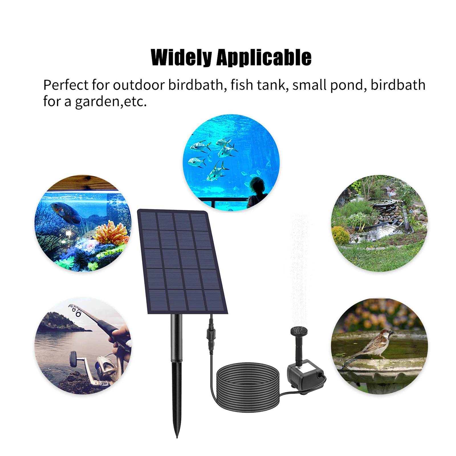 2.5W Solar Fountain Pump with with 4 Nozzles DIY Birdbath Submersible Water Pump Wall-mounted Plug-in Fountain Pump for Fish Tan