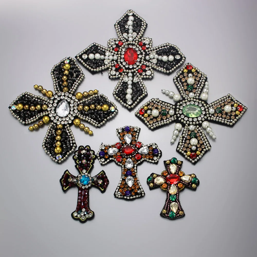 Rhinestone Beaded Big size cross patches Garment accessories clothing Sequined synthetic diamond patches cross fashion badges