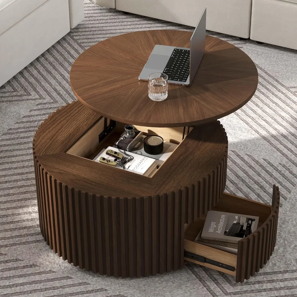 

Round Coffee Table with Lifting Top, Mid Century Modern 31.65" Coffee Table with Storage for Living Room Table for Home Office