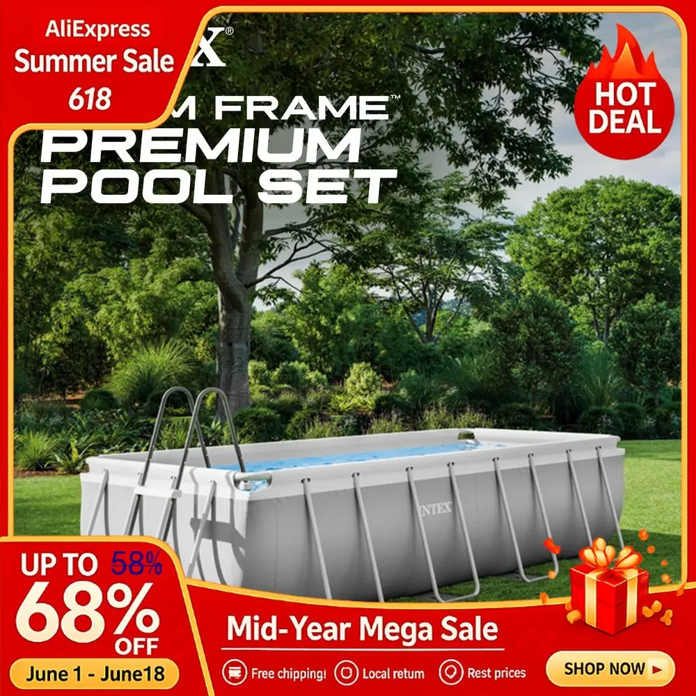 Prism Frame Premium Rectangular Above Ground Swimming Pool Set 16ft x 8ft x 42in Complete Set Includes 1000 GPH Custom