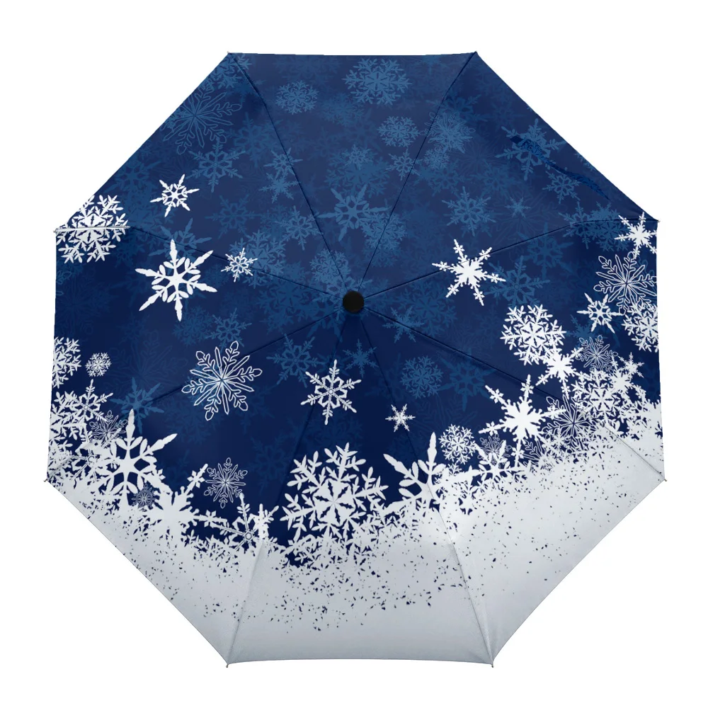 Snowflake Winter Sunshade Parasol Umbrella Non Automatic 3 Fold Foldable Rain UV Protection Umbrella for Women Kids