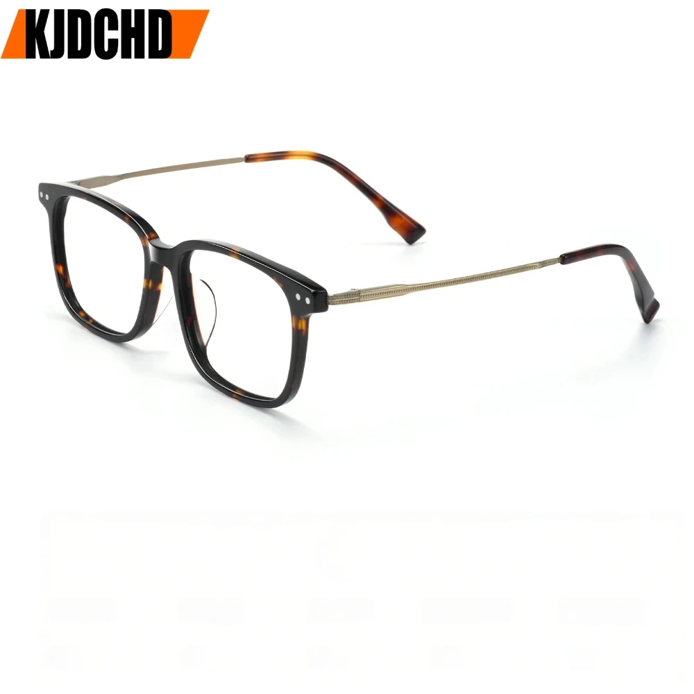 KJDCHD Luxury Acetate Pure Titanium Men Retro Square Glasses Ultra Light Fashion Business Flexible Eyeglasses Frame
