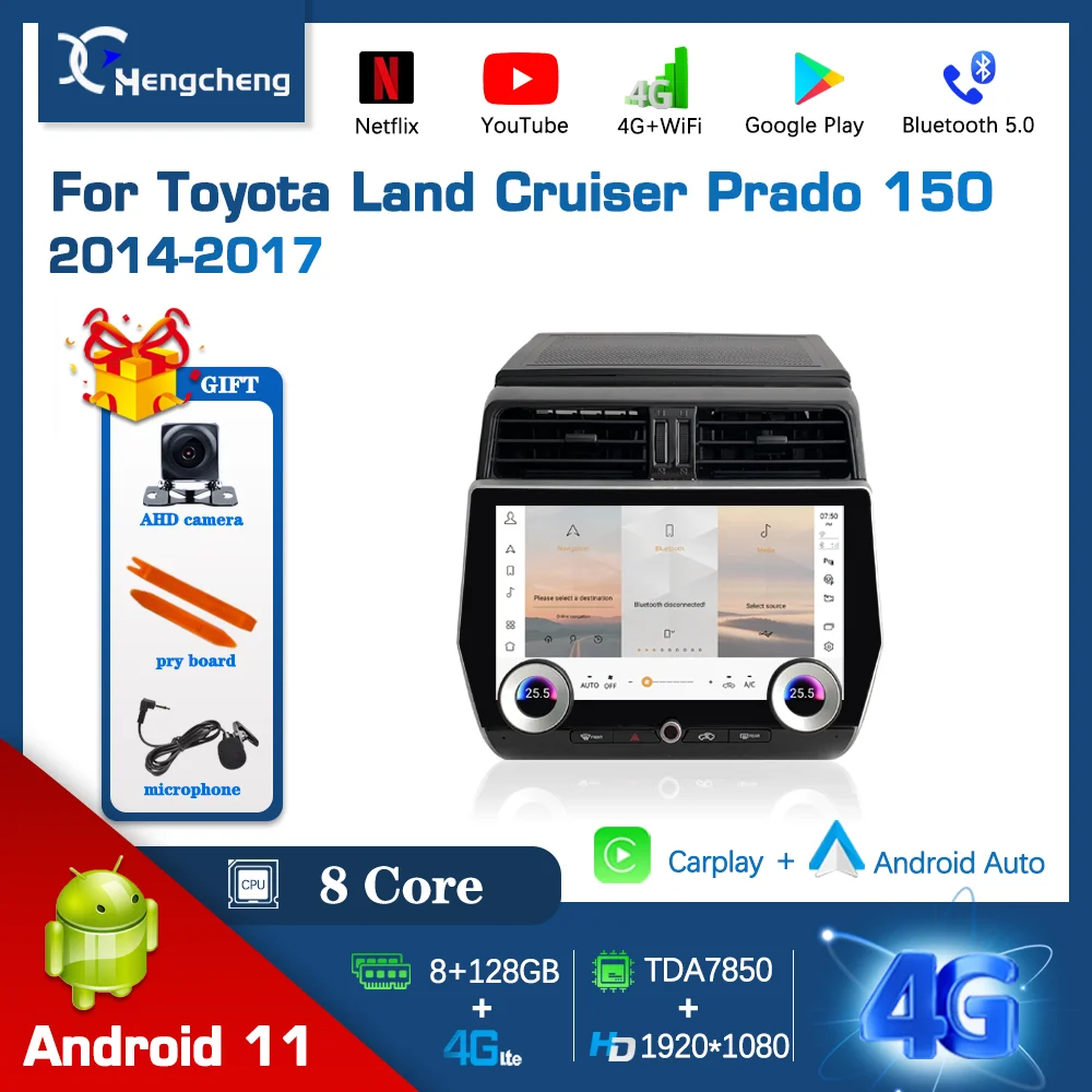 

Автомобильная магнитола 12 дюймов для Toyota Land Cruiser Prado 150 2014-2017, Android, DVD, мультимедийный плеер, GPS, Navig, Carplay, головное устройство 128G