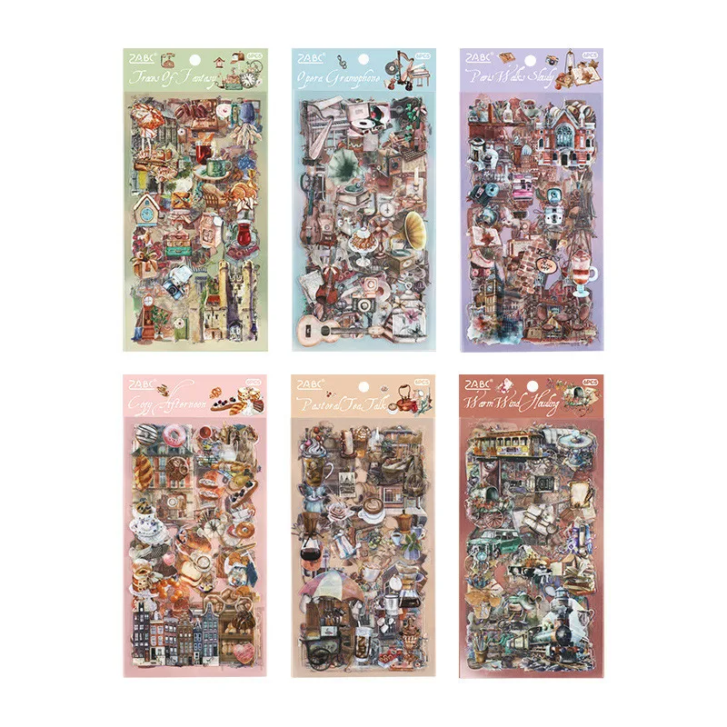 6 Sheets/pack Vintage Stickers Waterproof Scrapbook Aesthetic Sticker Daily Planner Water Bottles Handbook Junk Diary Stickers