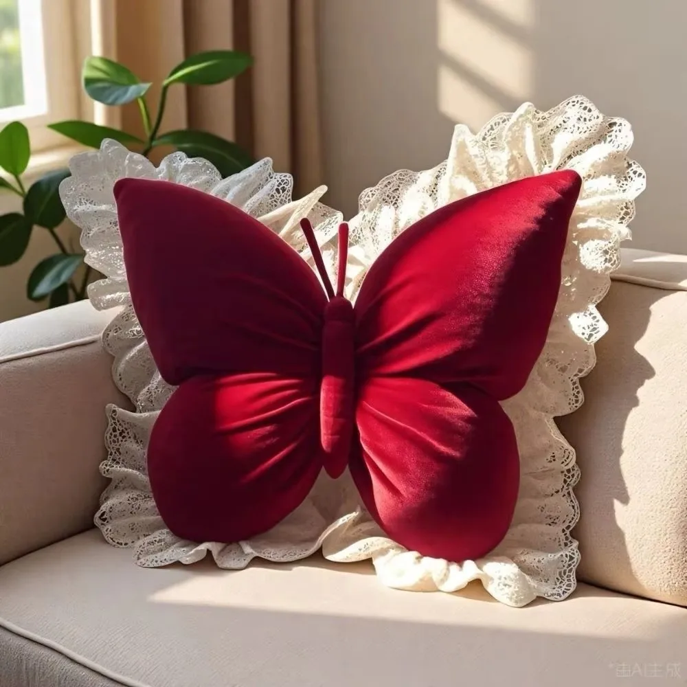

Girl Gift Soft Butterfly Pillow Lace Edge Modern Minimalist Bow Cushion Comfortable Breathable Ultra Soft Princess Pillow Car