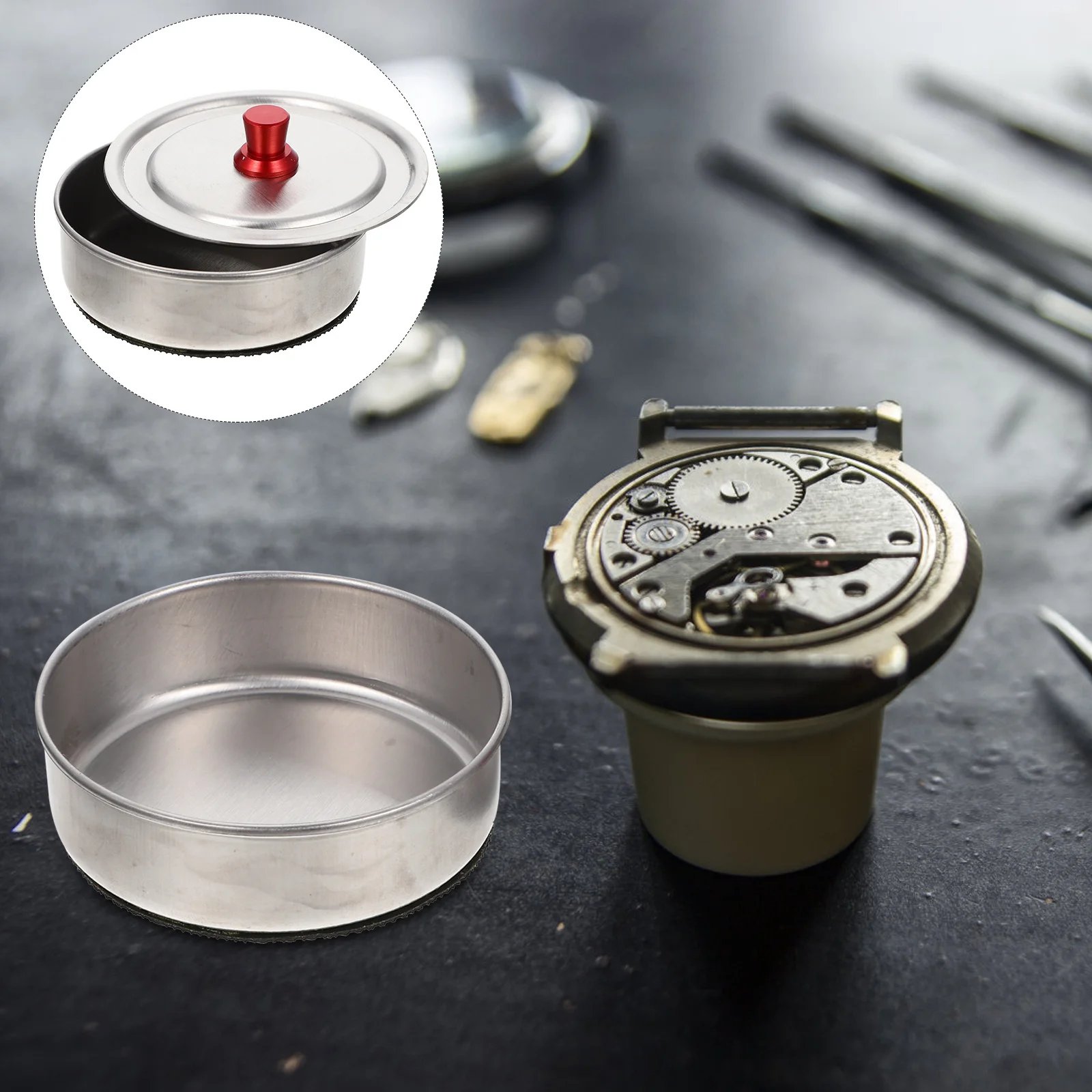 

Watch Parts Cleaning Jar with Covered Lid Durable Metal Container for Watch Repair and Maintenance Watchmaker Tools