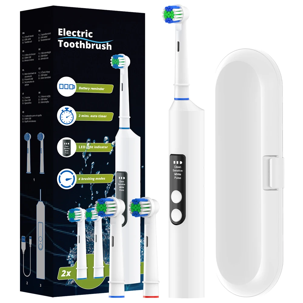 Smart Rotating Electric Toothbrush, 4 Modes Rechargeable Rotary Rotation Electric Toothbrush, Compatible with Oral B Brush Heads