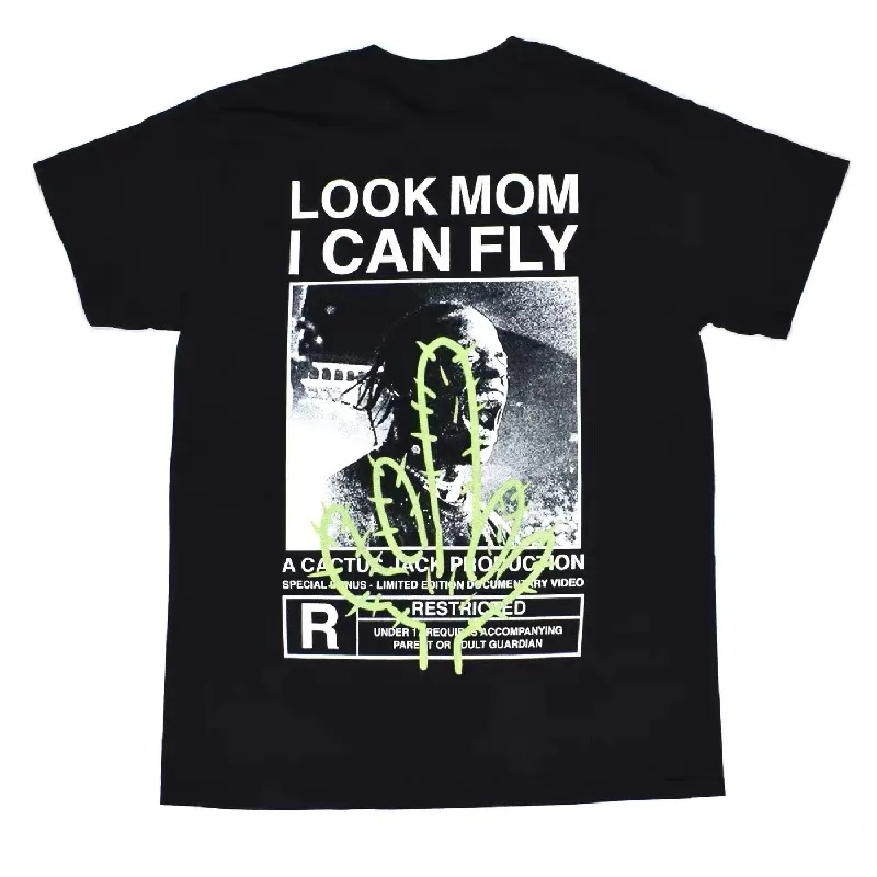 Travis Scott T-shirt High Quality Cotton Men  LOOK MOM I CAN FLY Tee ASTROWORLD Hip Hop Short Sleeve Tshirts Tops