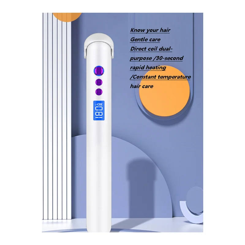 ABLU-ポータブル USB 充電式ヘアアイロンとカーラー、パワーバンク付きトラベルフラットヘアワンドワイヤレスストレート